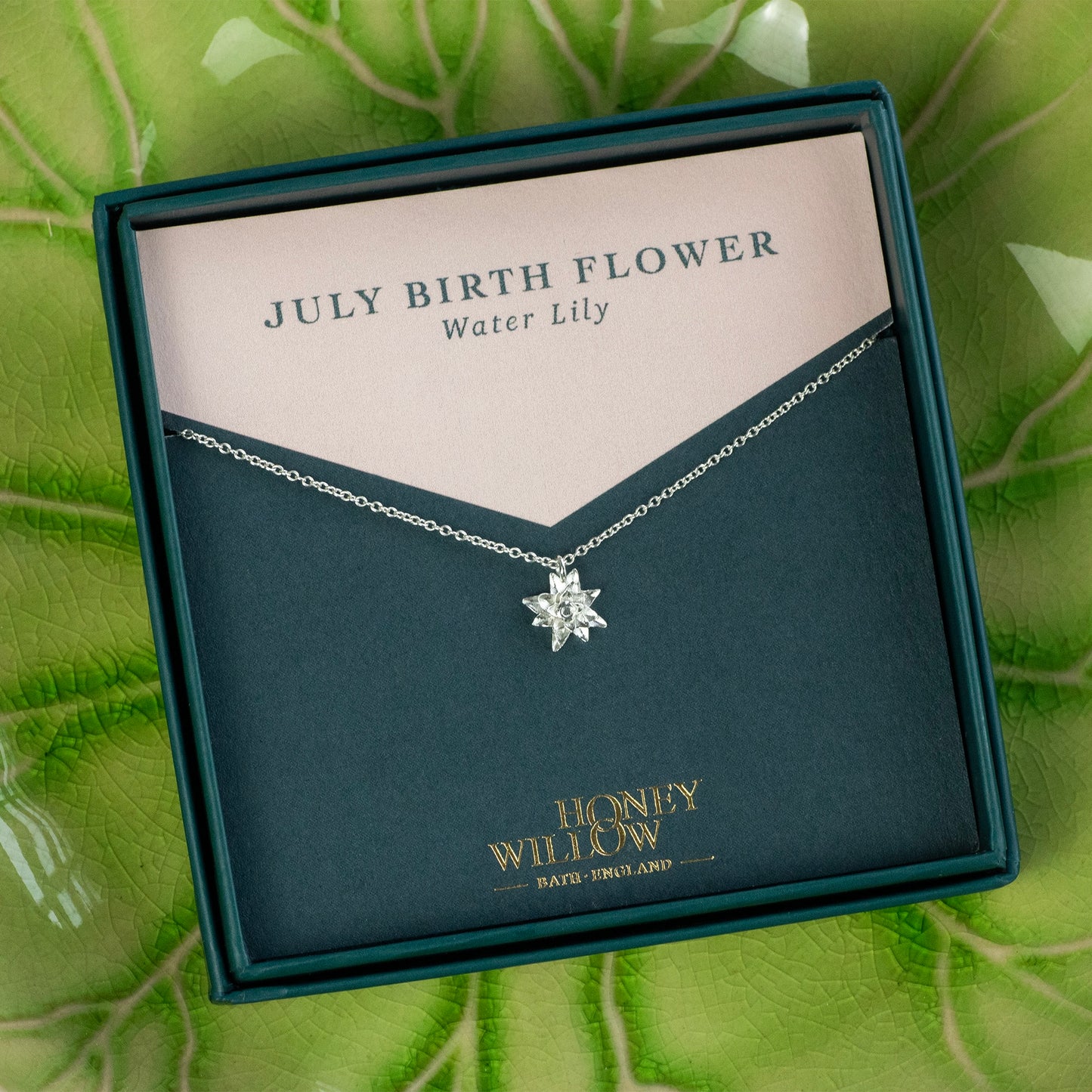 July Birth Flower Necklace - Water Lily - Silver