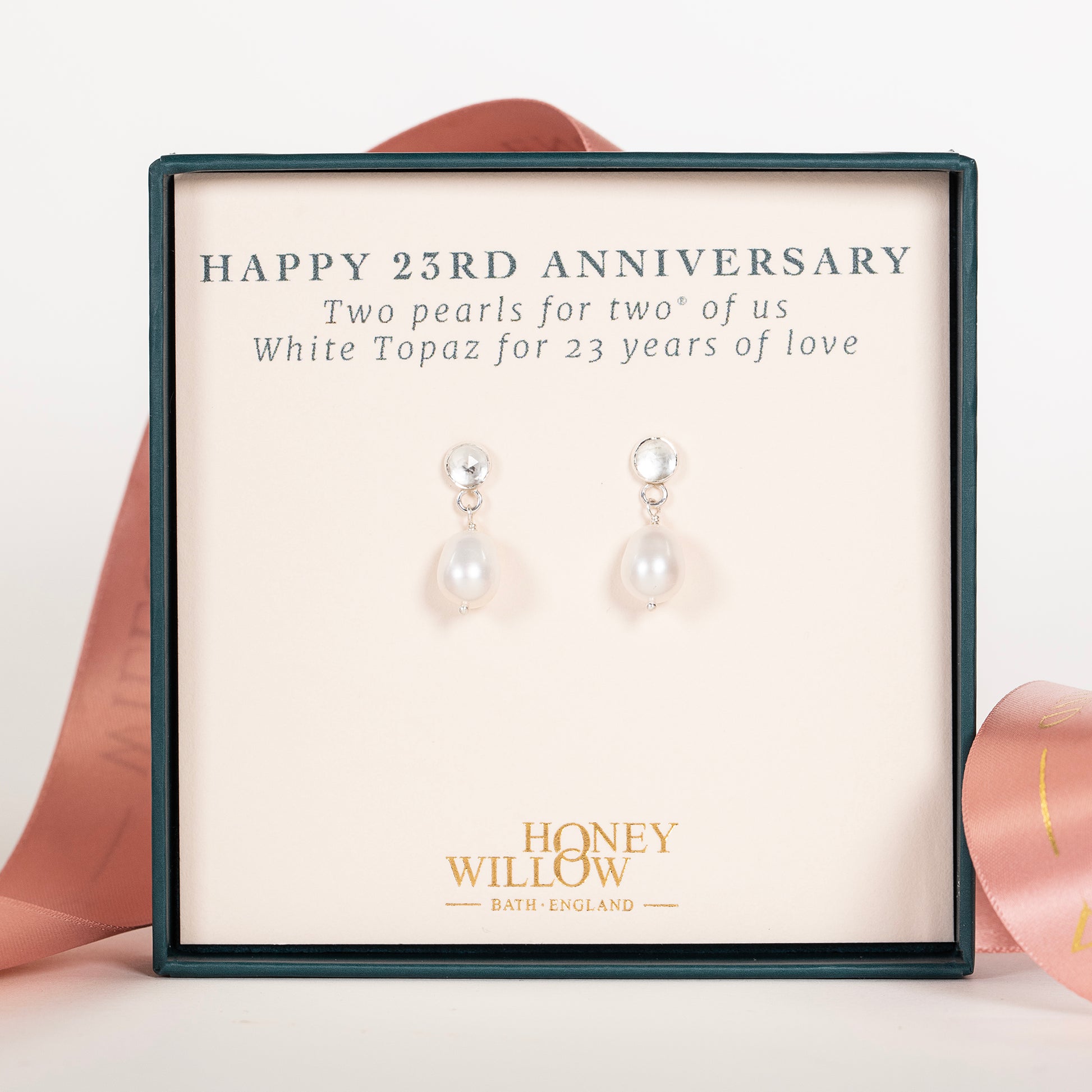 23rd Anniversary Gift - White Topaz Anniversary Earrings - Silver & Gold