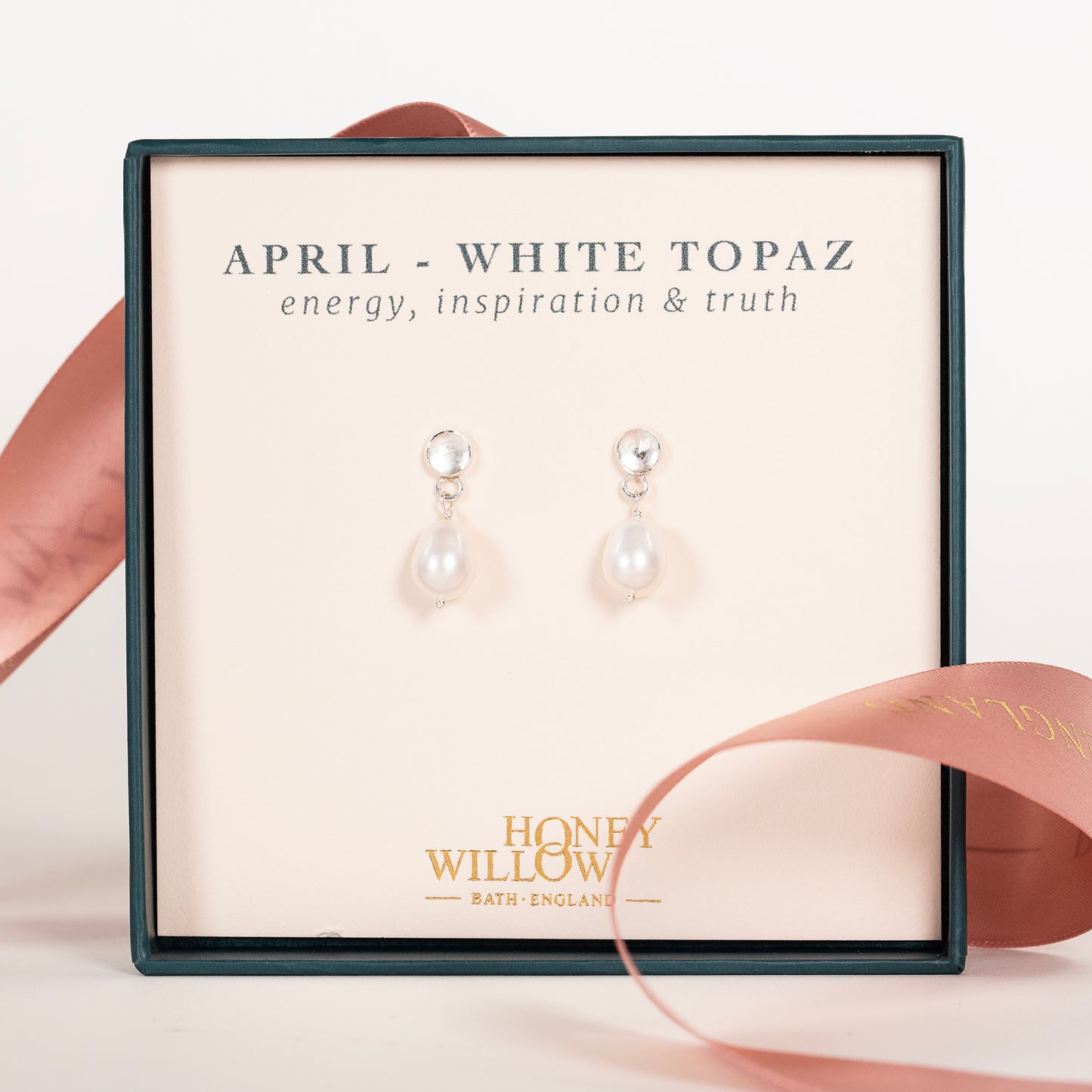 April Birthstone Earrings - White Topaz - Silver & Gold