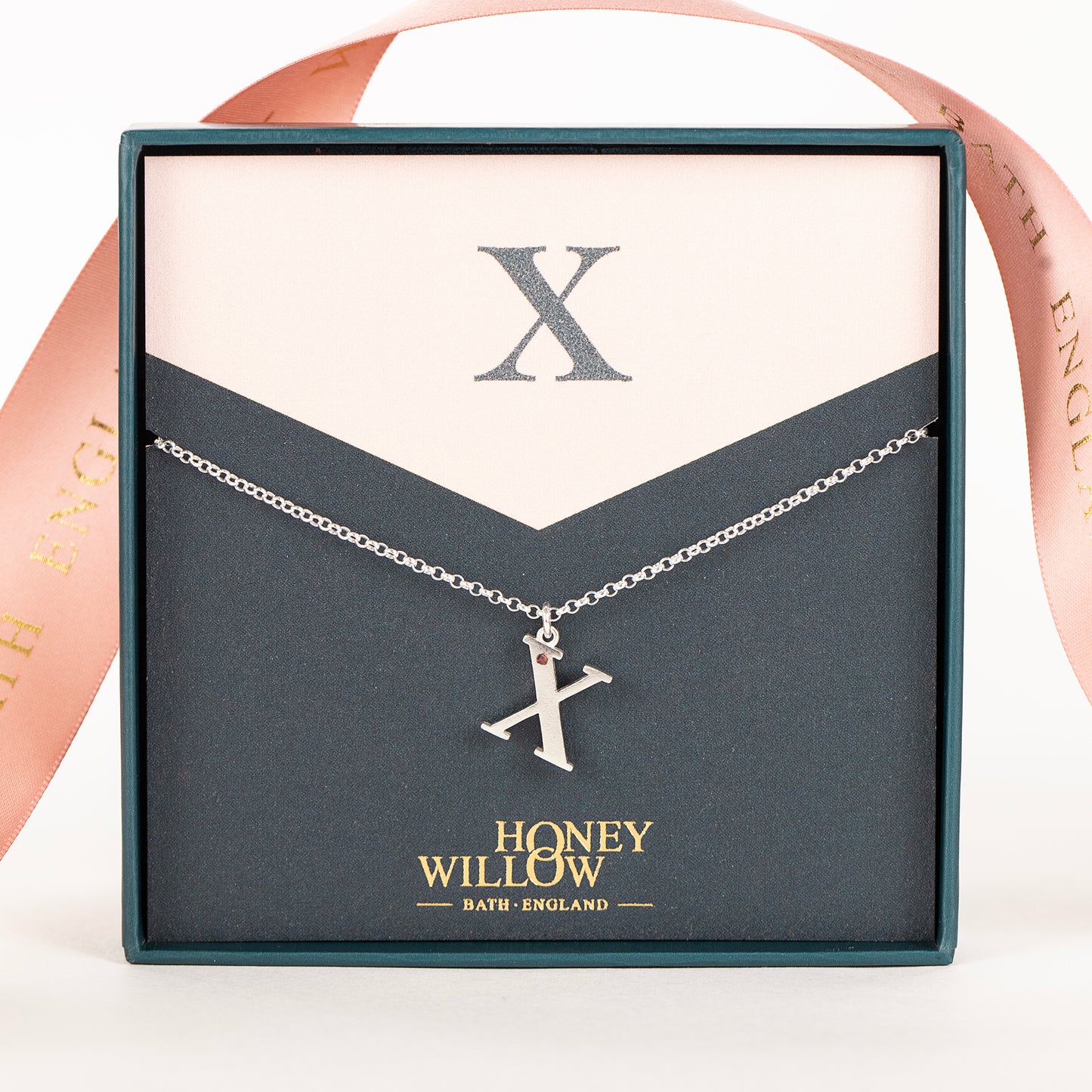 X Initial Charm & Birthstone Necklace - Silver