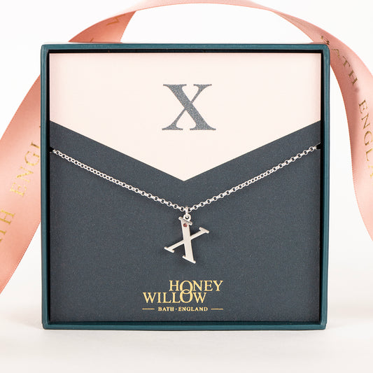 X Initial Charm & Birthstone Necklace - Silver
