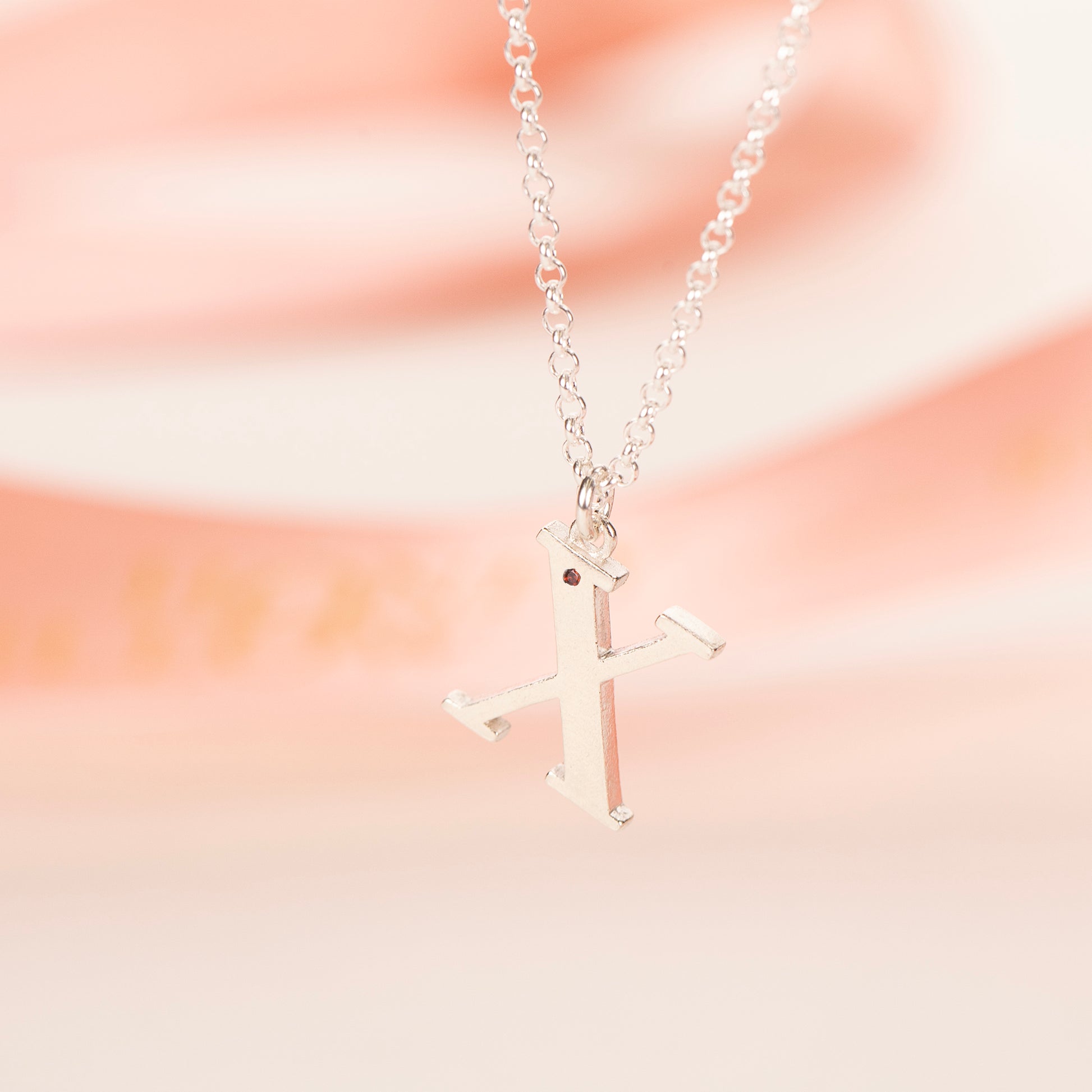 X Initial Charm & Birthstone Necklace - Silver