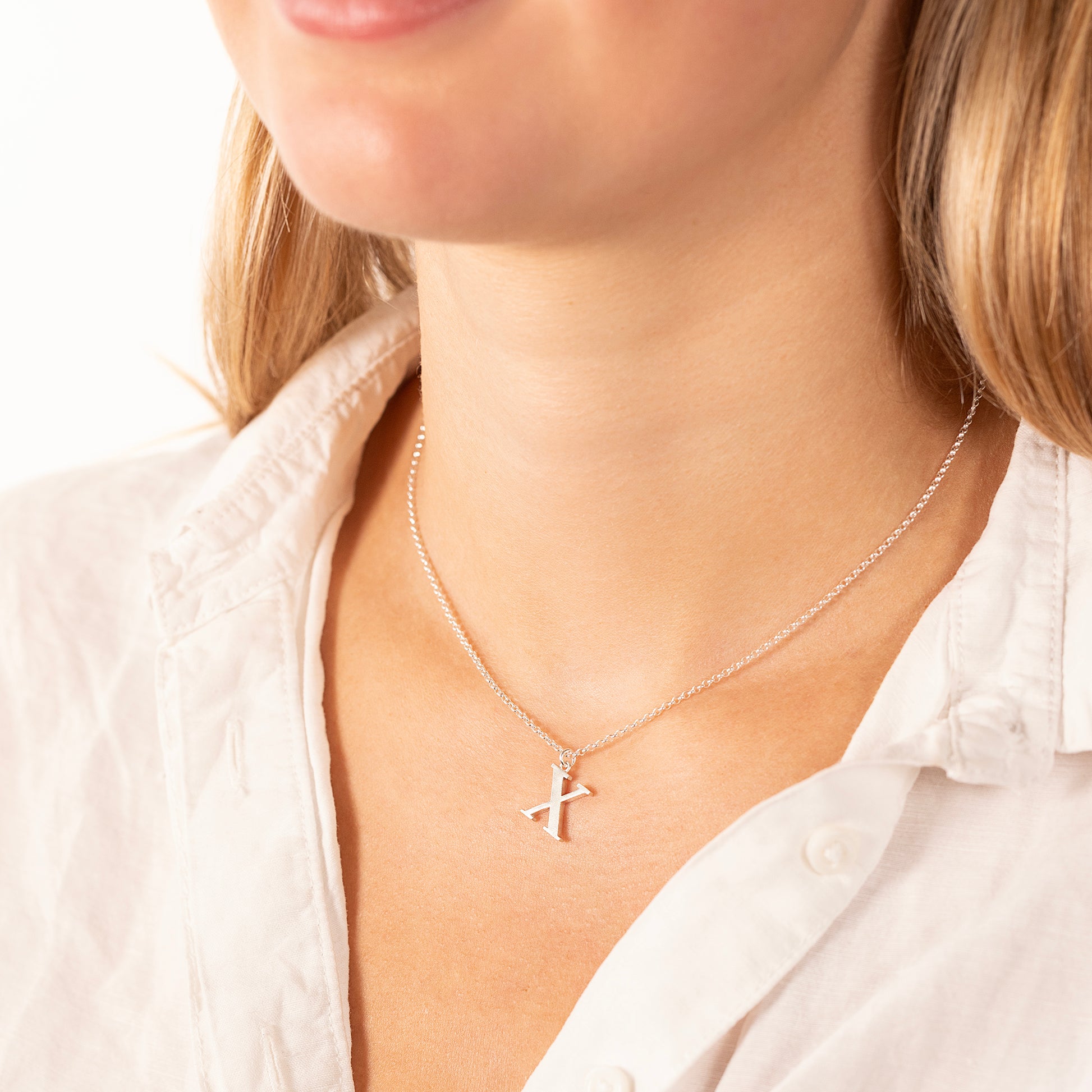 X Initial Letter Necklace - Silver