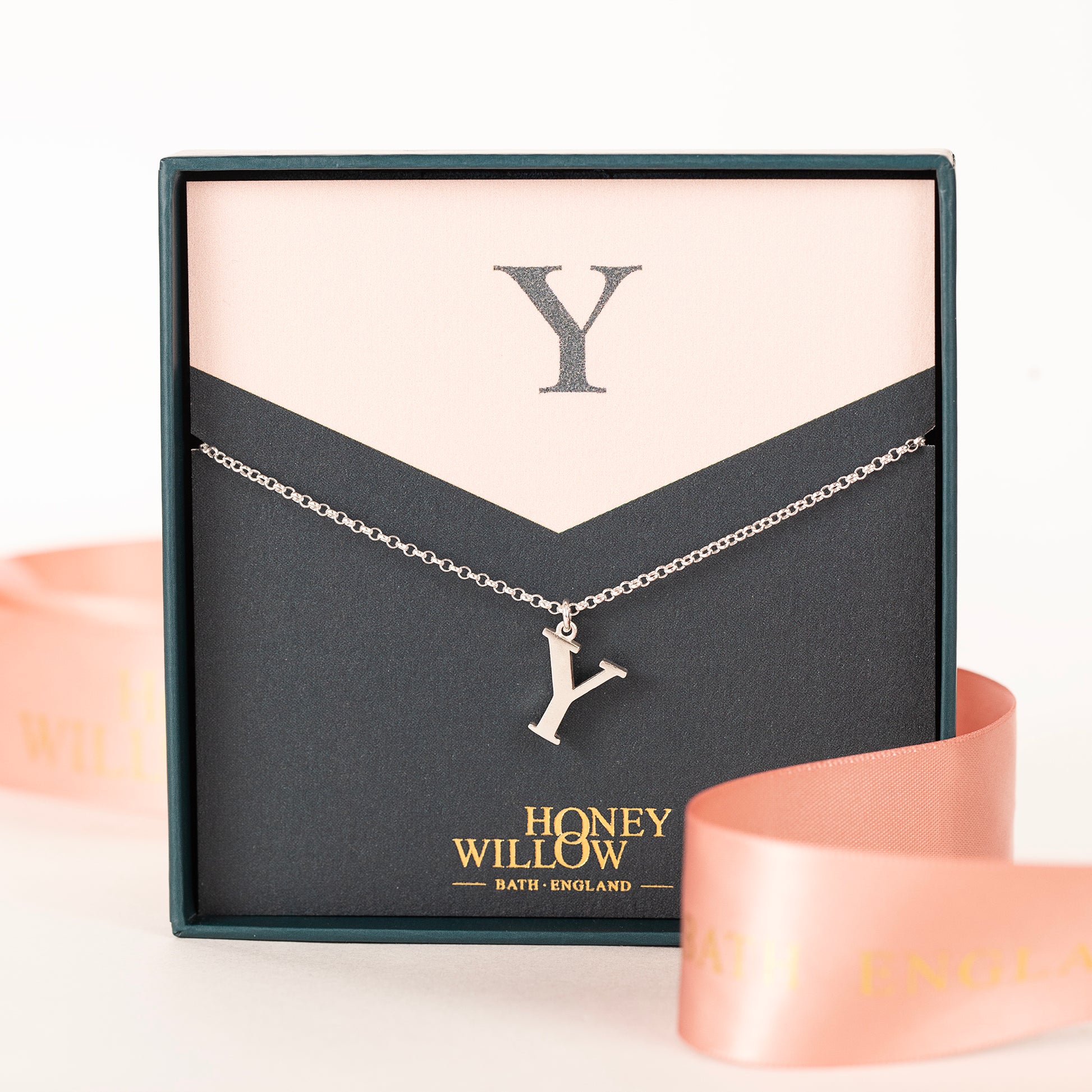 Y Initial Charm Necklace - Silver