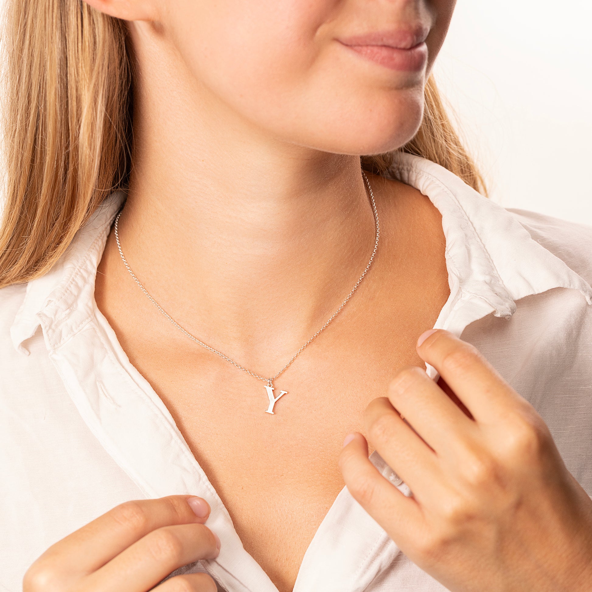 Y Initial Letter Necklace - Silver