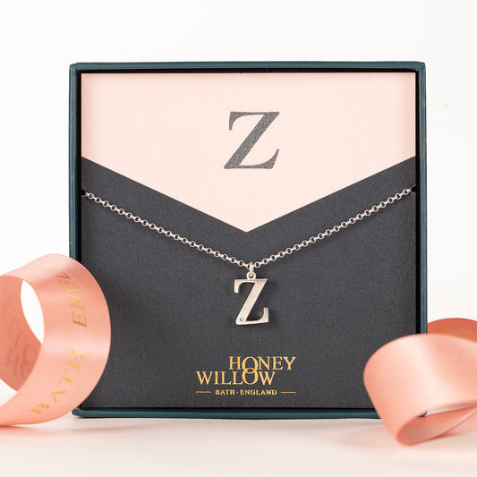 Z Initial Charm & Birthstone Necklace - Silver