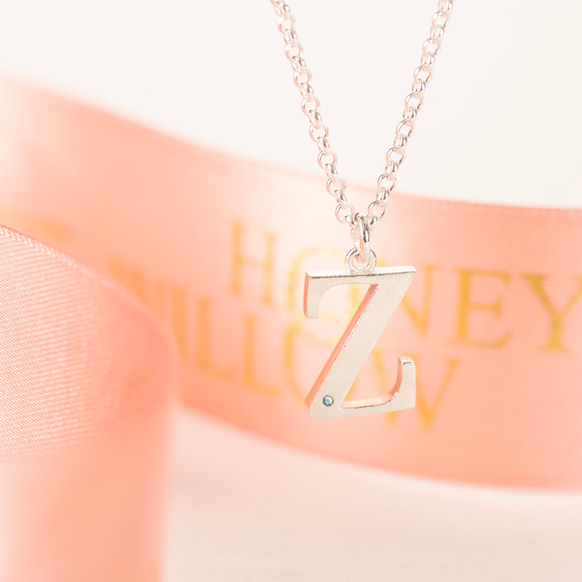 Z Initial Charm & Birthstone Necklace - Silver
