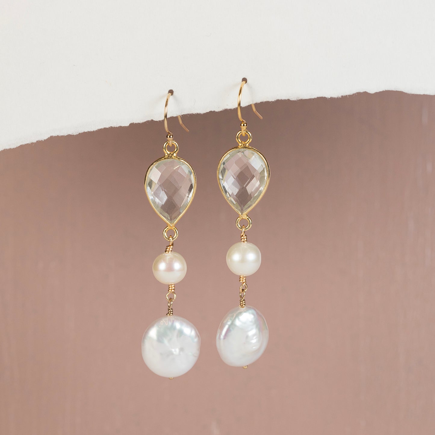 crystal teardrop and pearl earrings