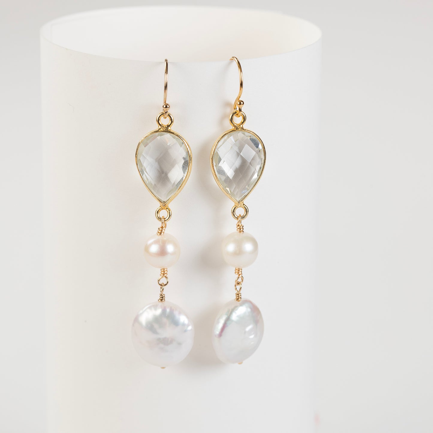 crystal teardrop and pearl earrings