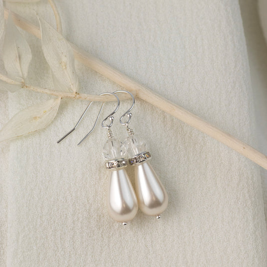 Pearl Drop Bridal Earrings - Vita - Silver & Gold