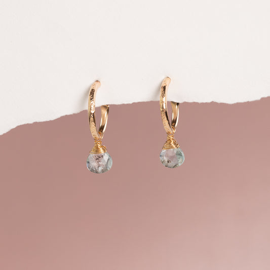 irthstone Earrings - Aquamarine Gold Hoops - 1.5cm