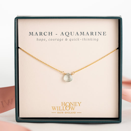 Dainty March Birthstone Necklace - Aquamarine - Silver & Gold