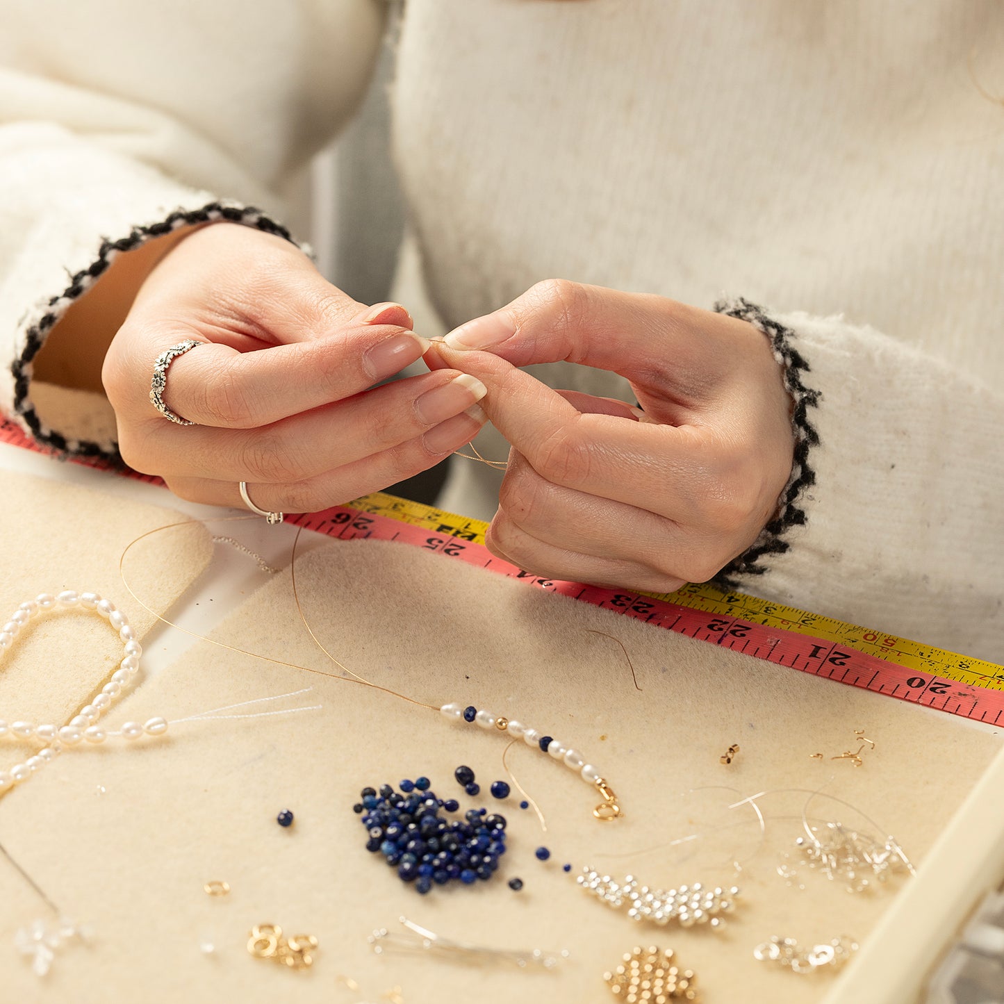September Birthstone Bracelet - Seed Pearl & Sapphire - Silver & Gold