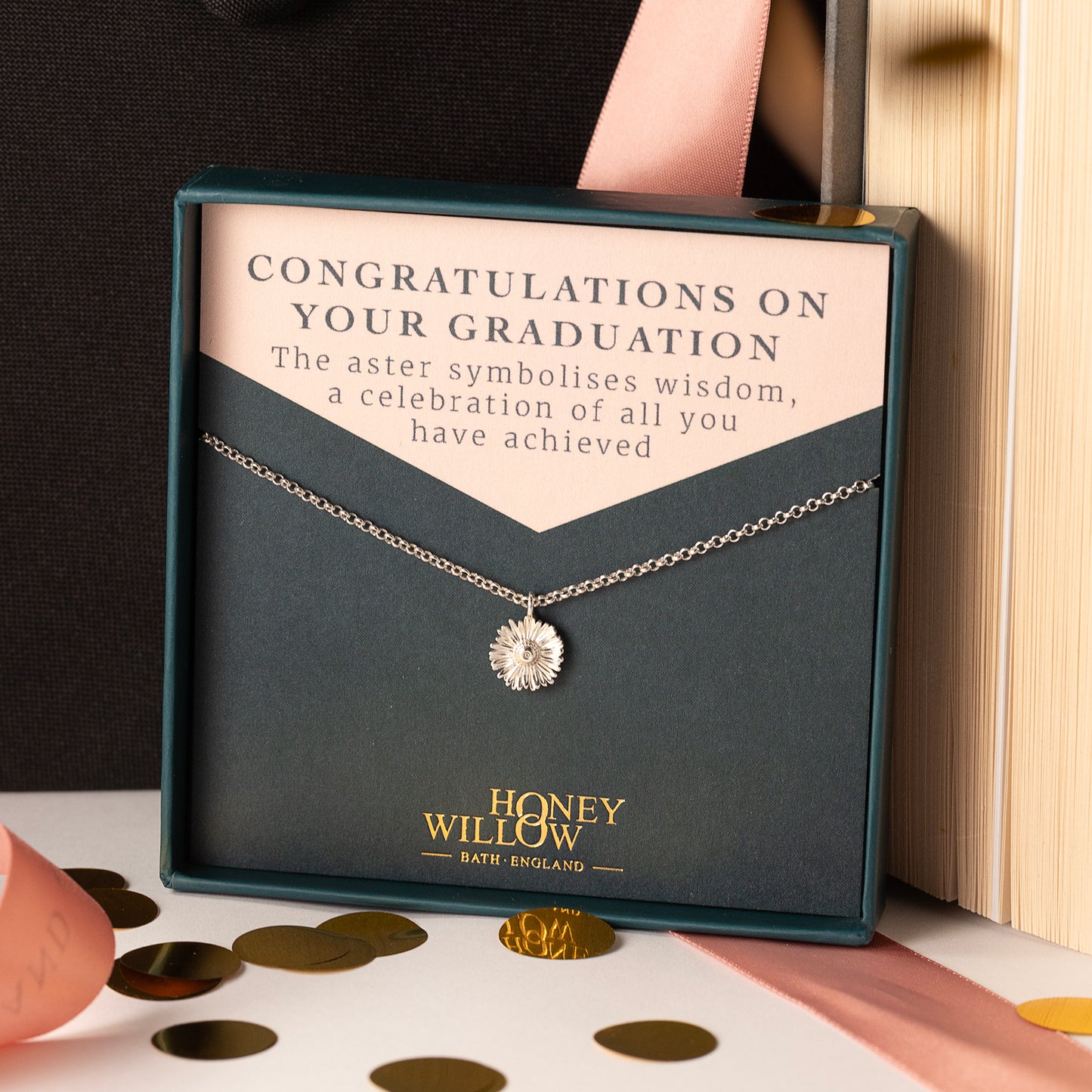 Necklace in a 'Honey Willow' box with a graduation message
