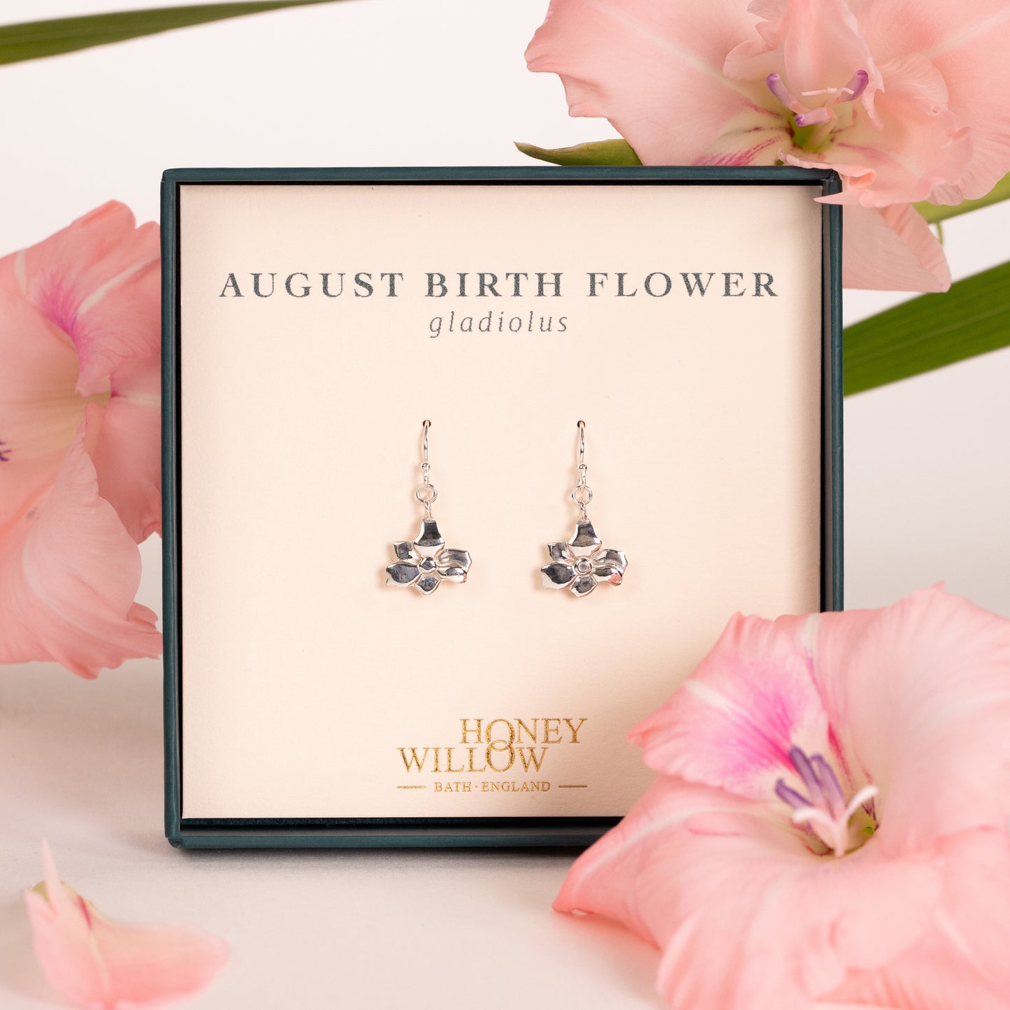 August Birth Flower Earrings - Gladiolus - Silver