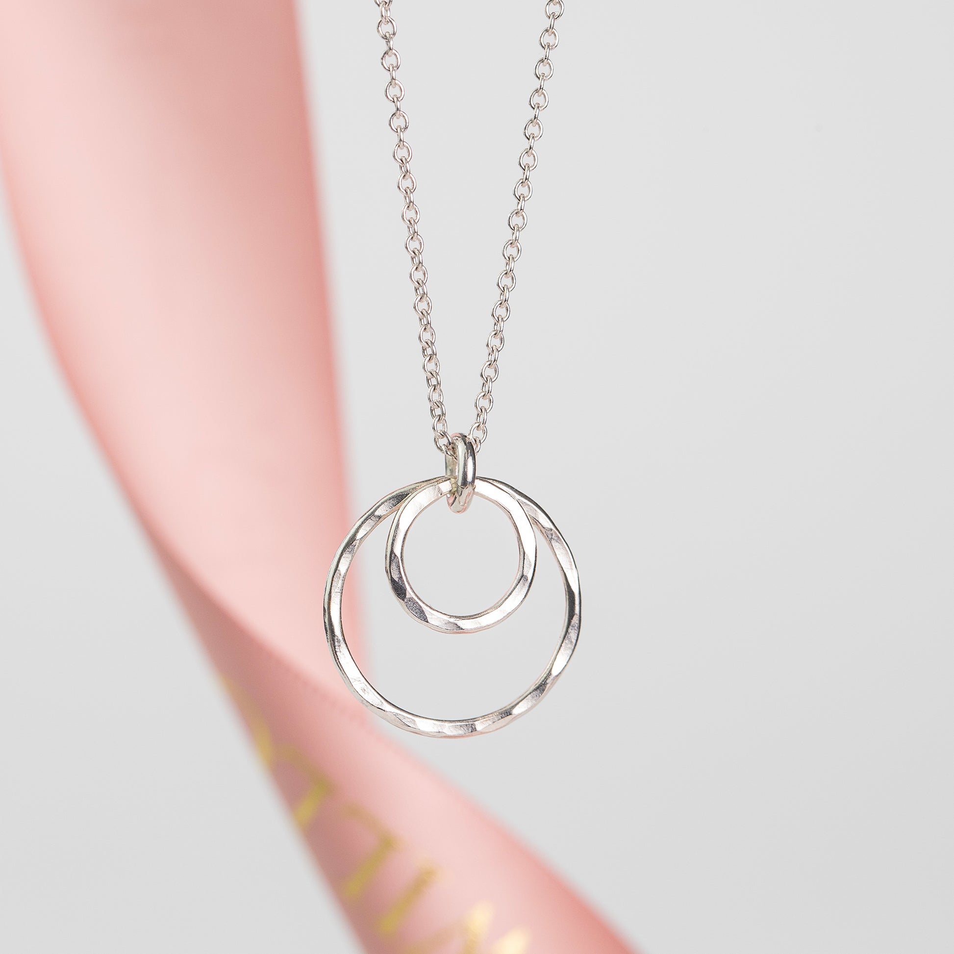 double halo necklace silver
