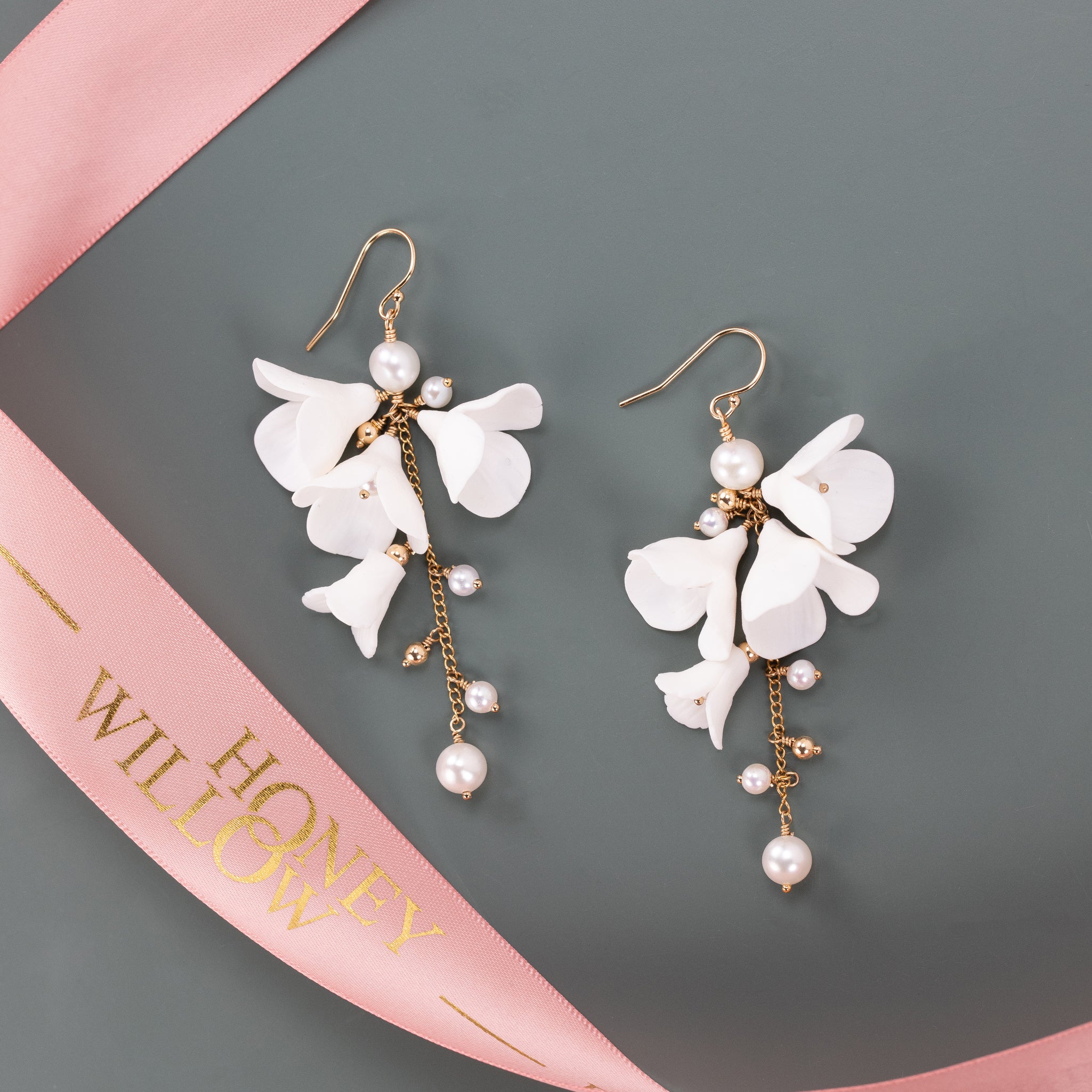 Silver Plated Porcelain Flower Bead Clip-On Earrings - Handmade UK Modern Jewelry