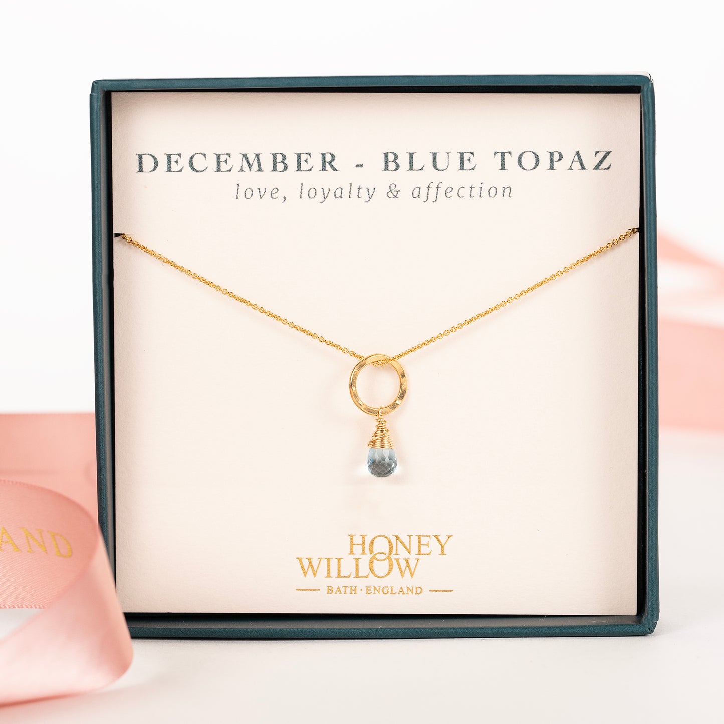 December Birthstone Circle Necklace - Blue Topaz - Silver & Gold