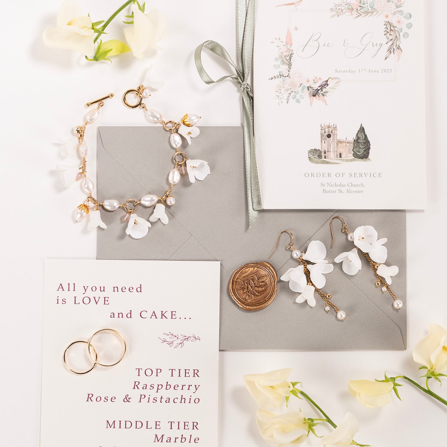 Long Ceramic Flower Statement Earrings - Silver & Gold - Belle