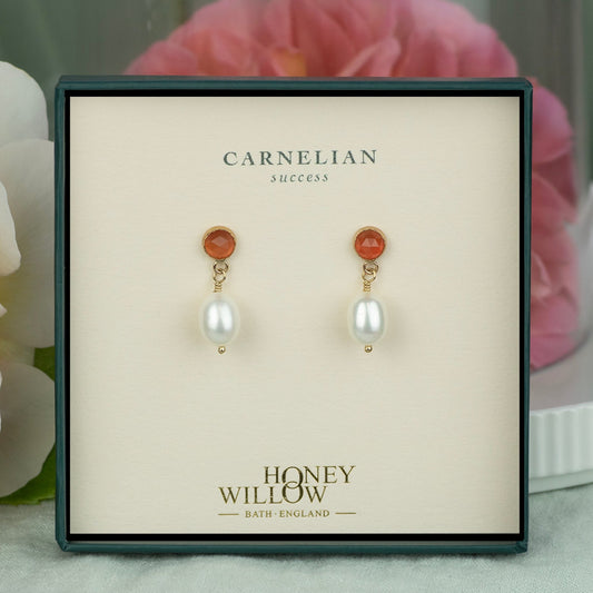 Carnelian & Pearl Earrings - Success