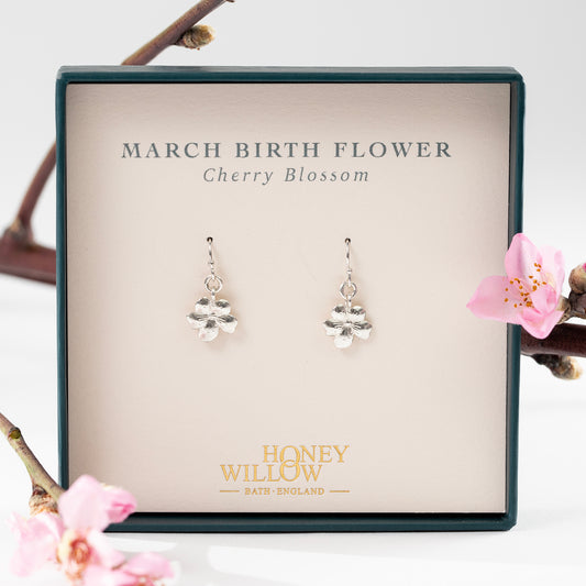 March Birth Flower Earrings - Cherry Blossom - Silver