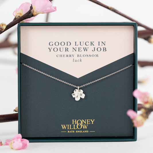 Good Luck Gift for New Job - Cherry Blossom Necklace - Silver