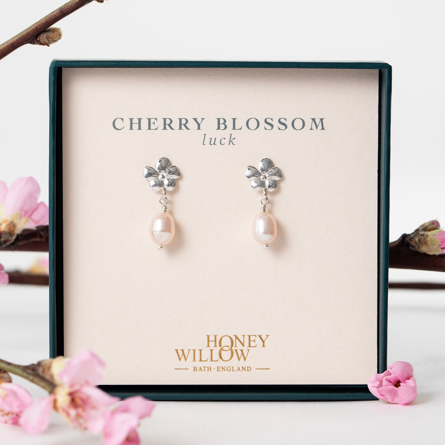 cherry blossom pearl earrings luck