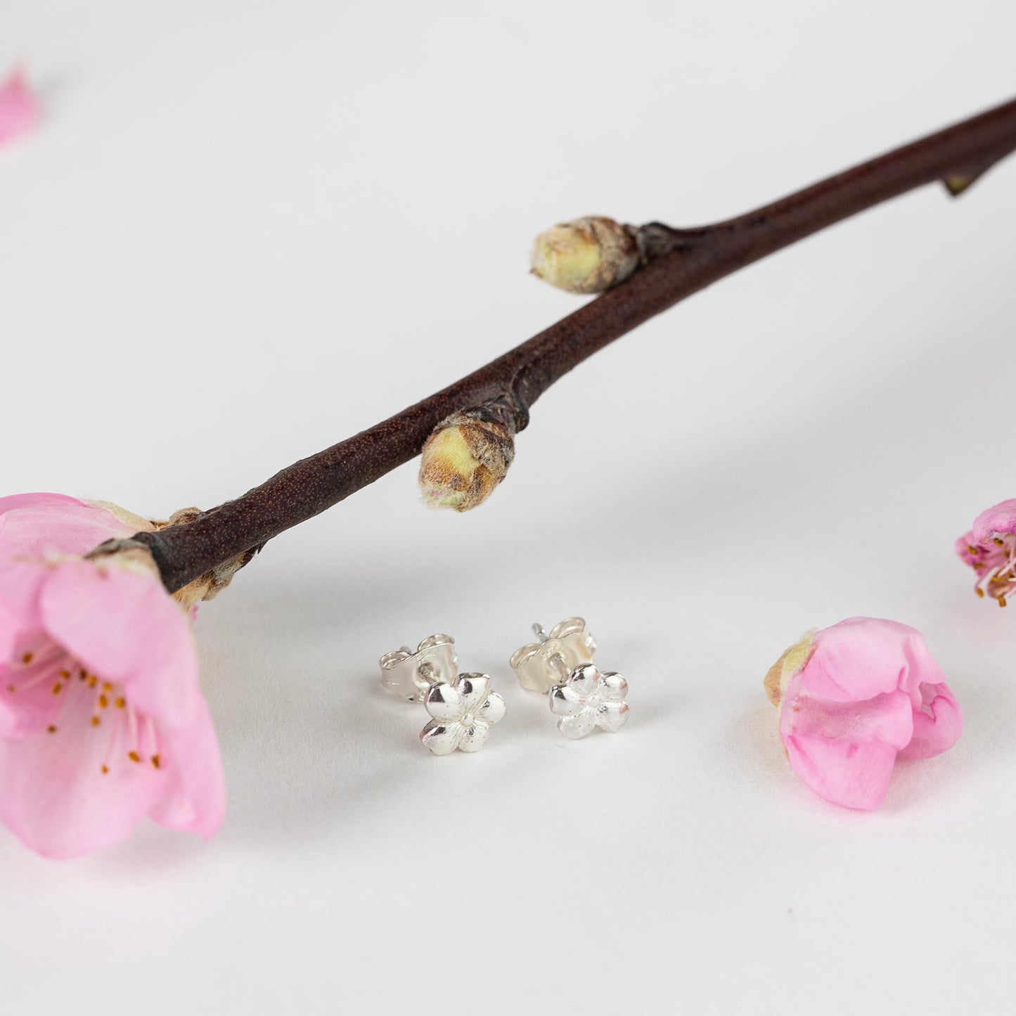 Cherry Blossom Stud Earrings - Luck - Silver