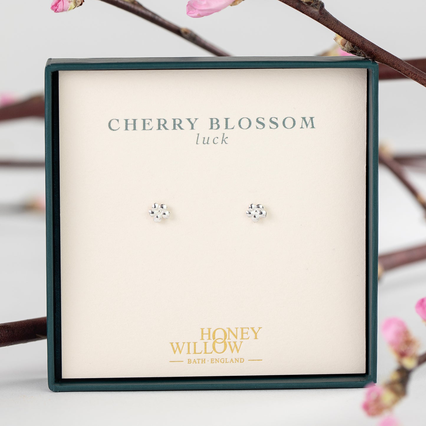 Cherry Blossom Stud Earrings - Luck - Silver