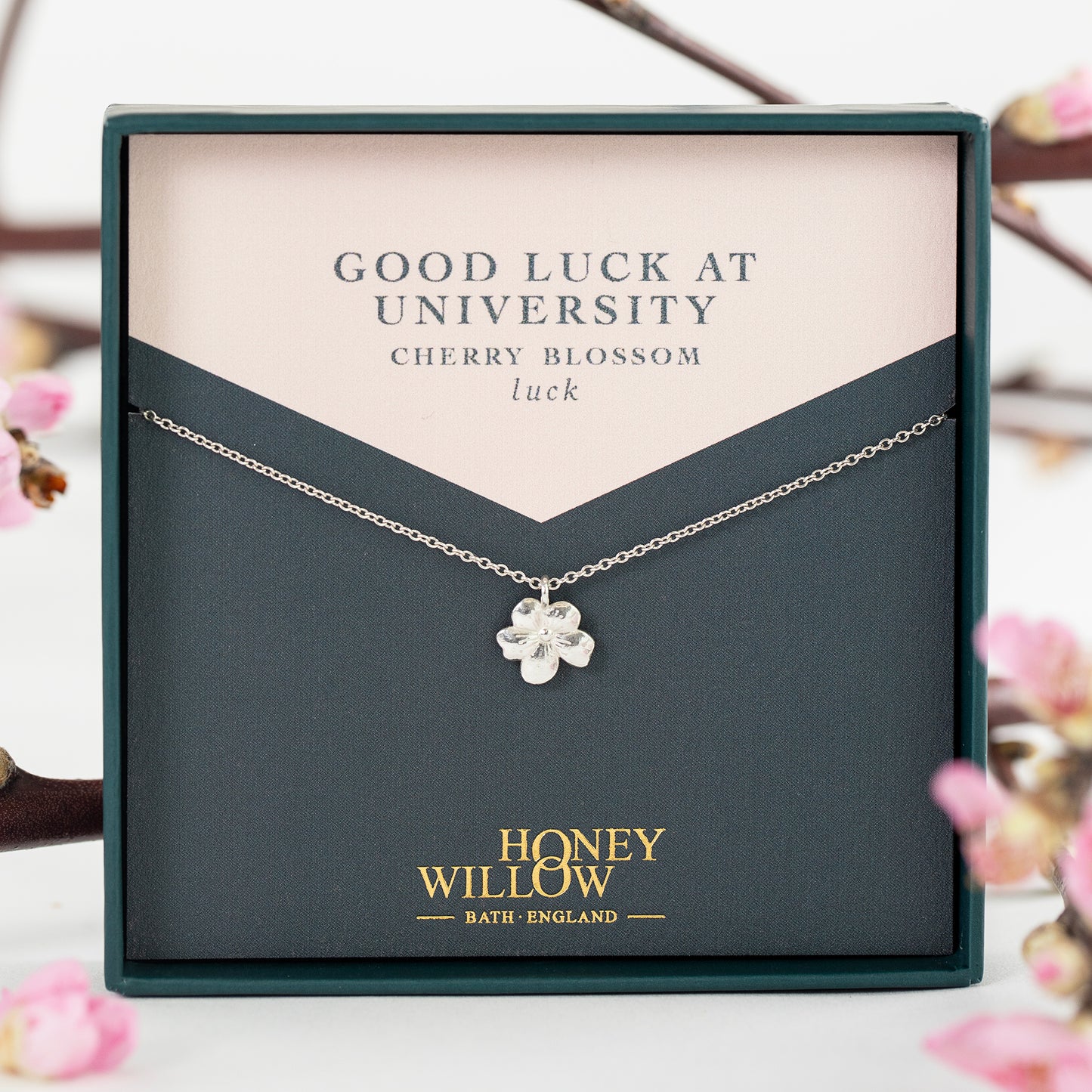 Good Luck Gift for University - Cherry Blossom Necklace - Silver