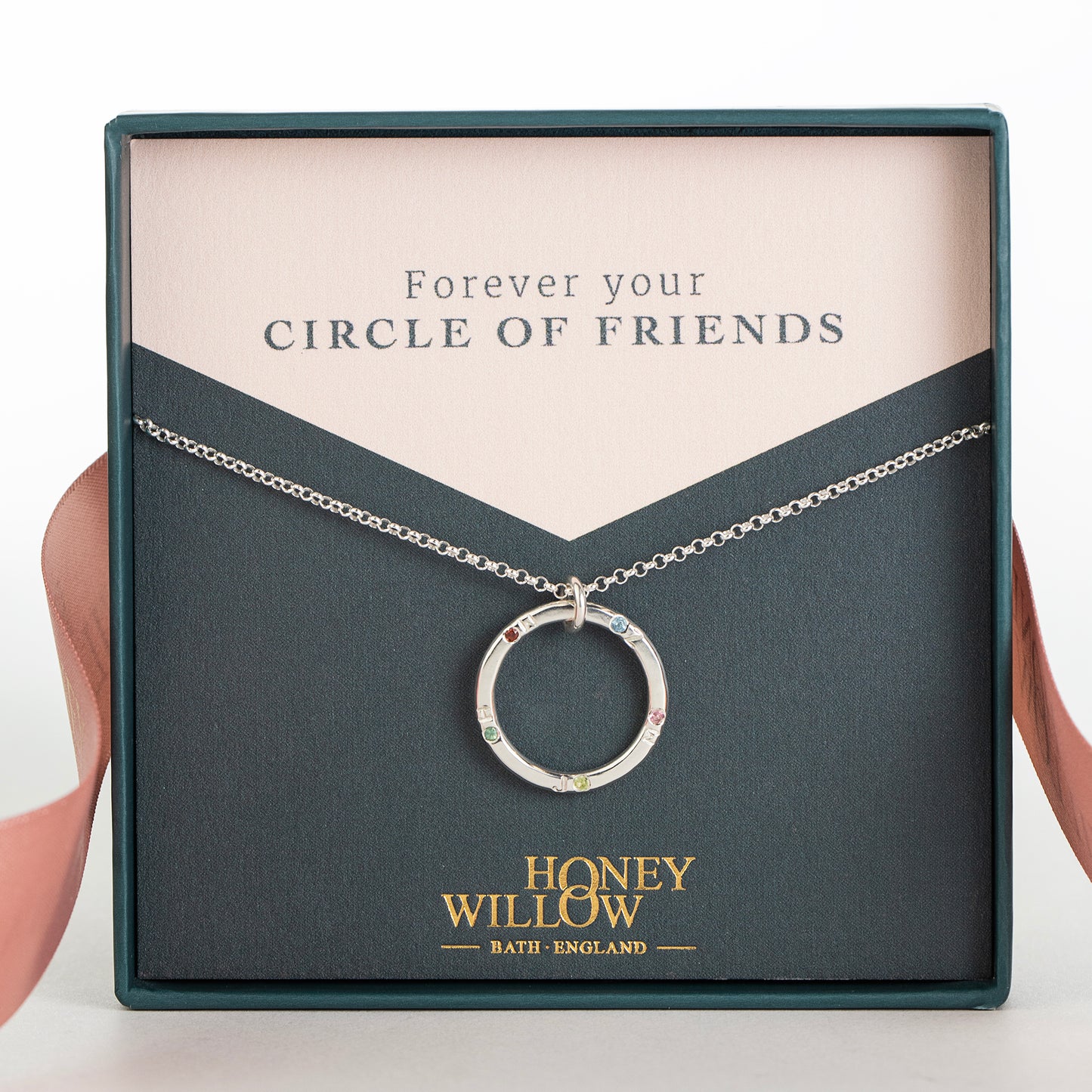 Circle of Friends Necklace - Birthstones & Initials - Silver
