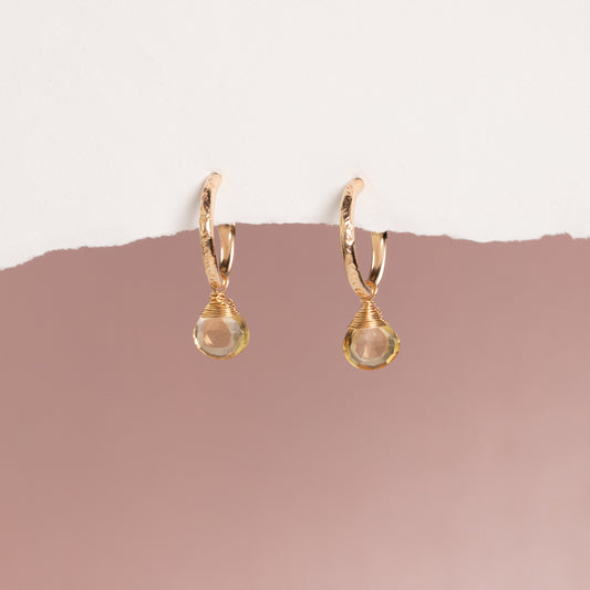 November Birthstone Earrings - Citrine Gold Hoops - 1.5cm