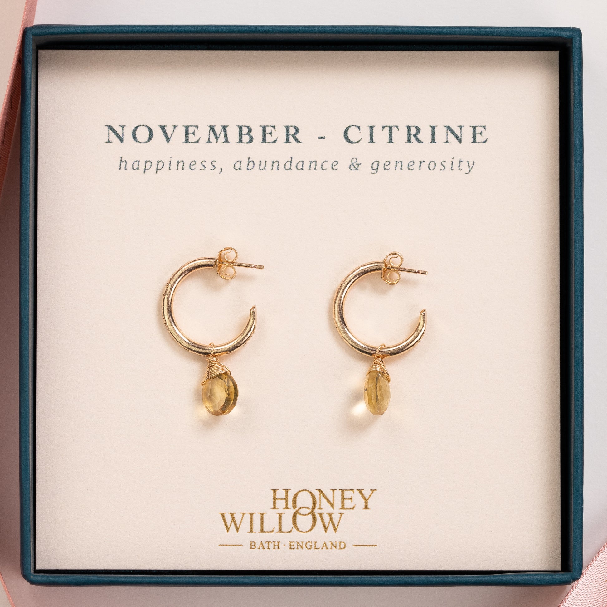 November Birthstone Earrings - Citrine Gold Hoops - 1.5cm