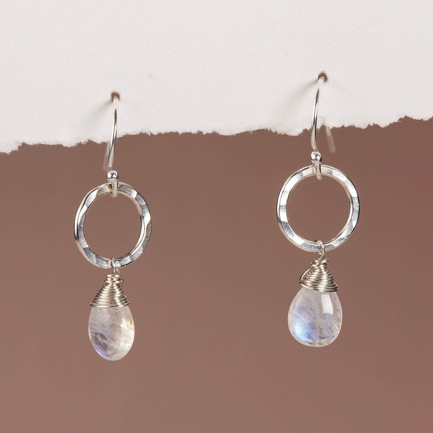 June Birthstone Circle Earrings - Moonstone - Silver & Gold