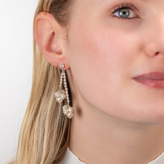 Double drop pearl cluster earrings