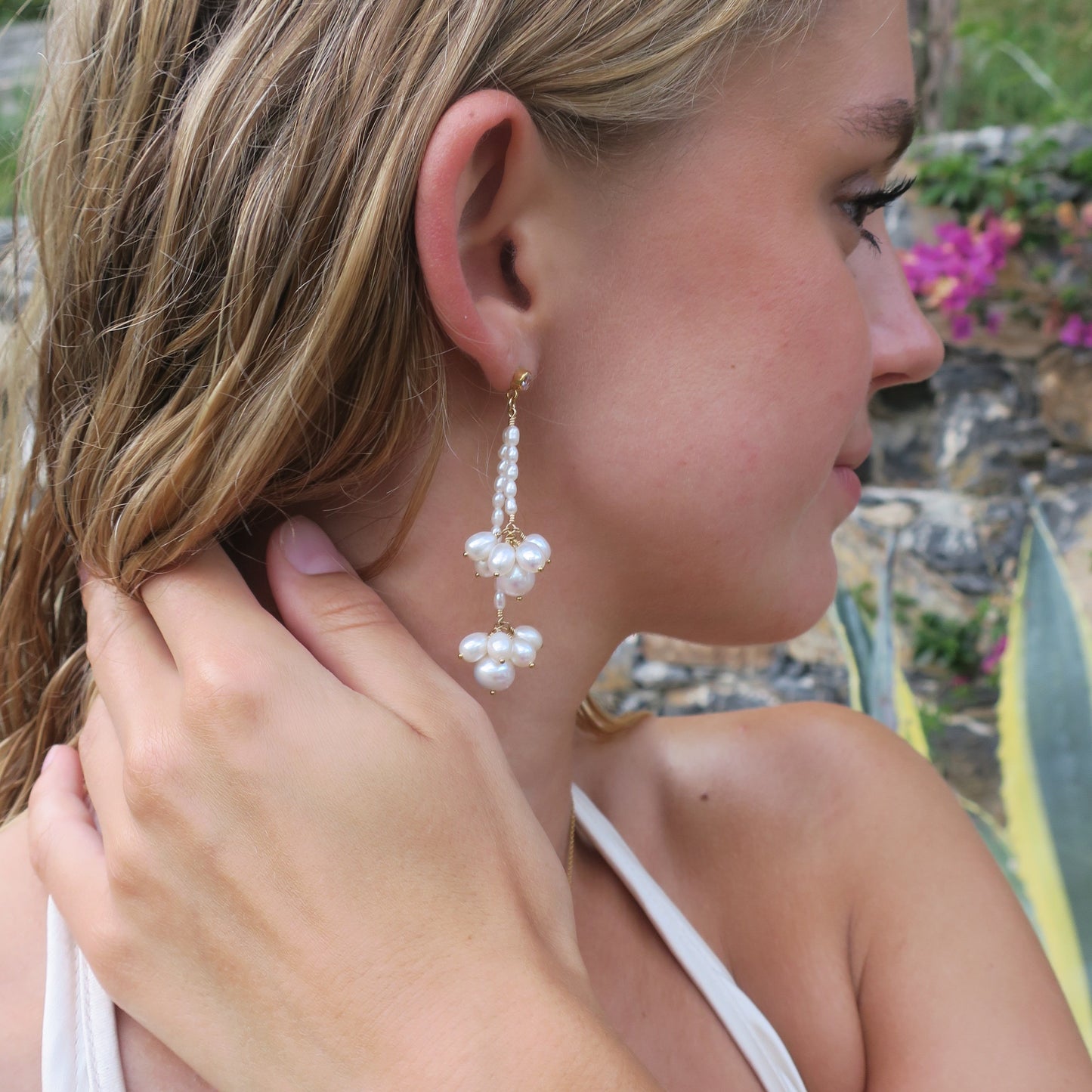 double strand pearl earrings