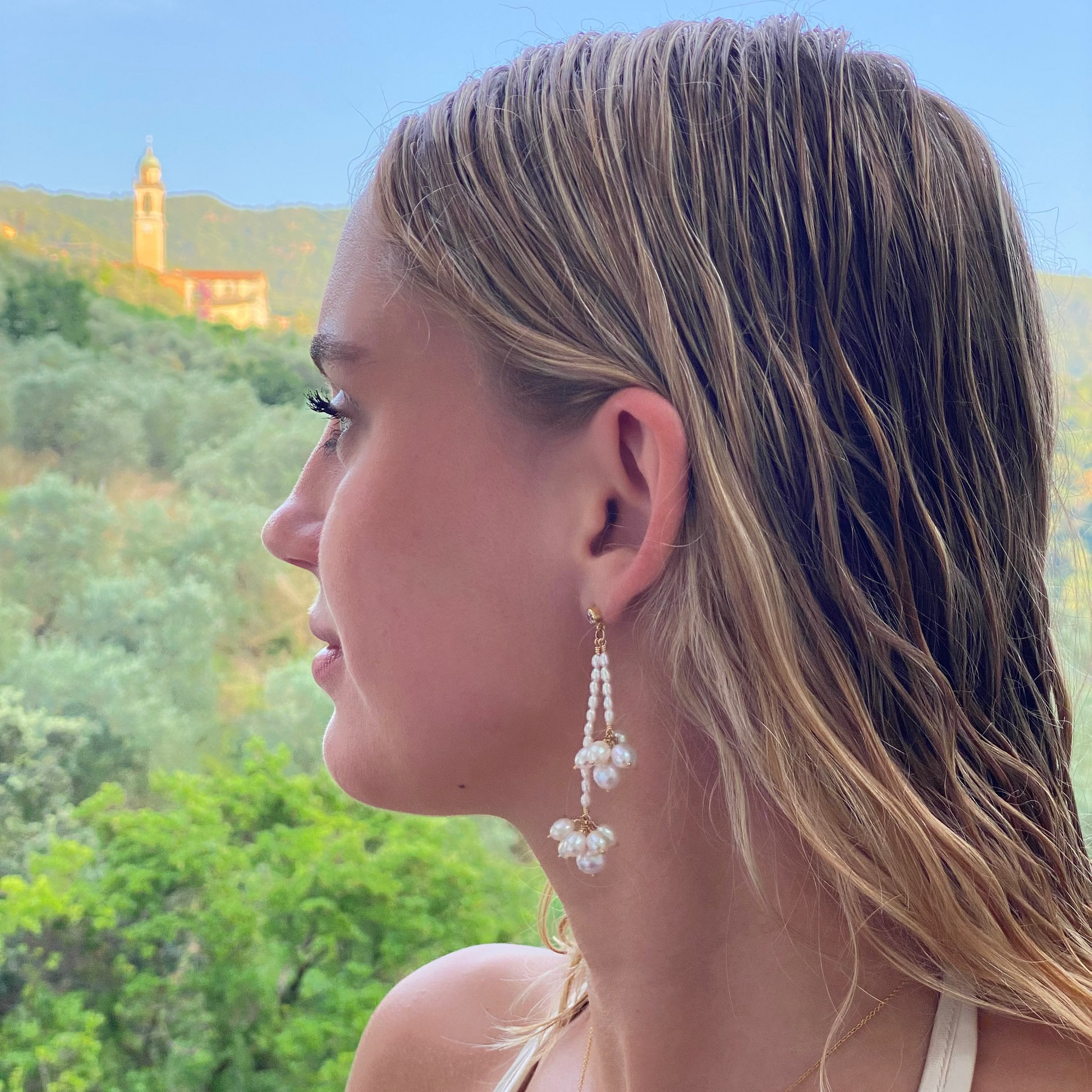 double strand pearl earrings