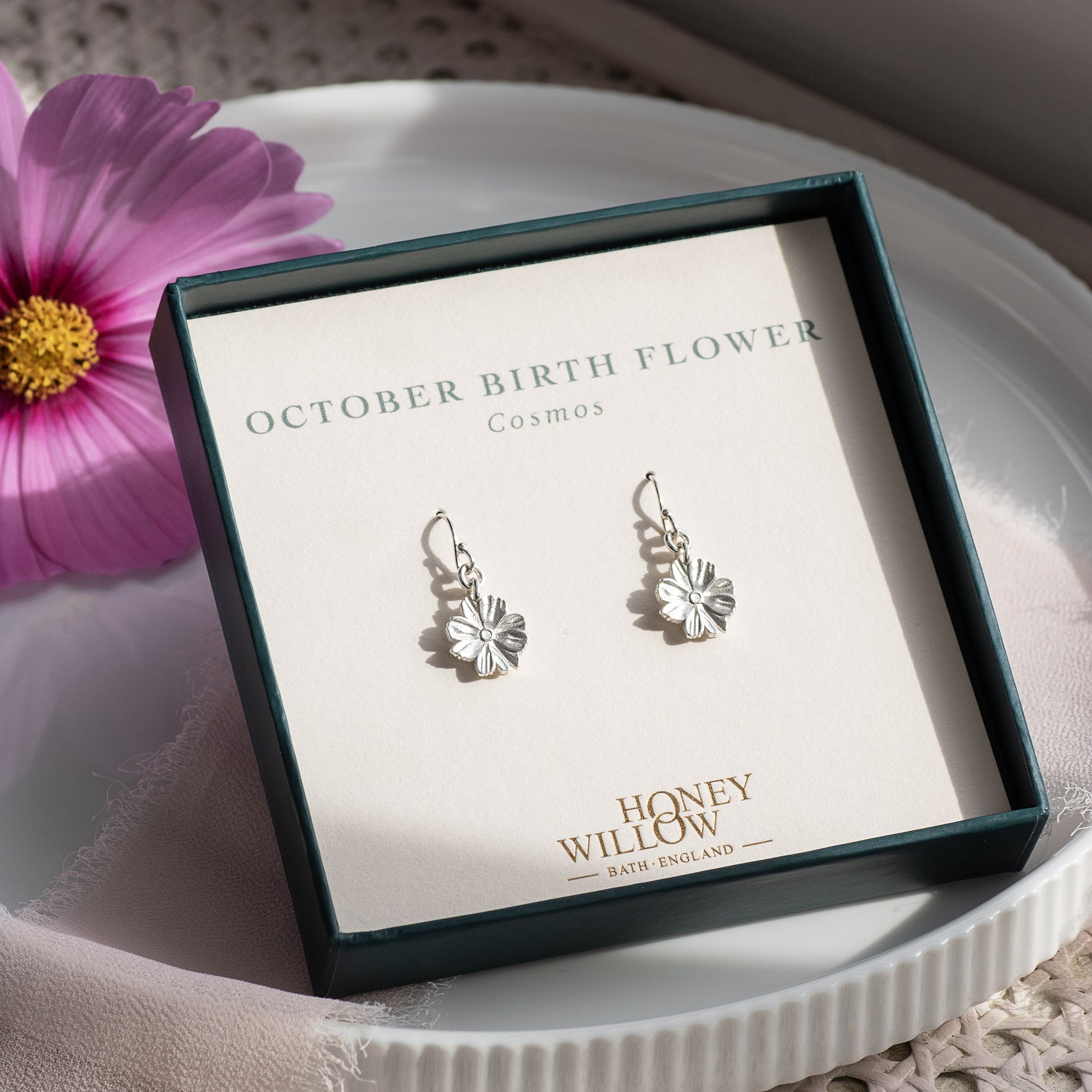 October Birth Flower Earrings - Cosmos - Silver