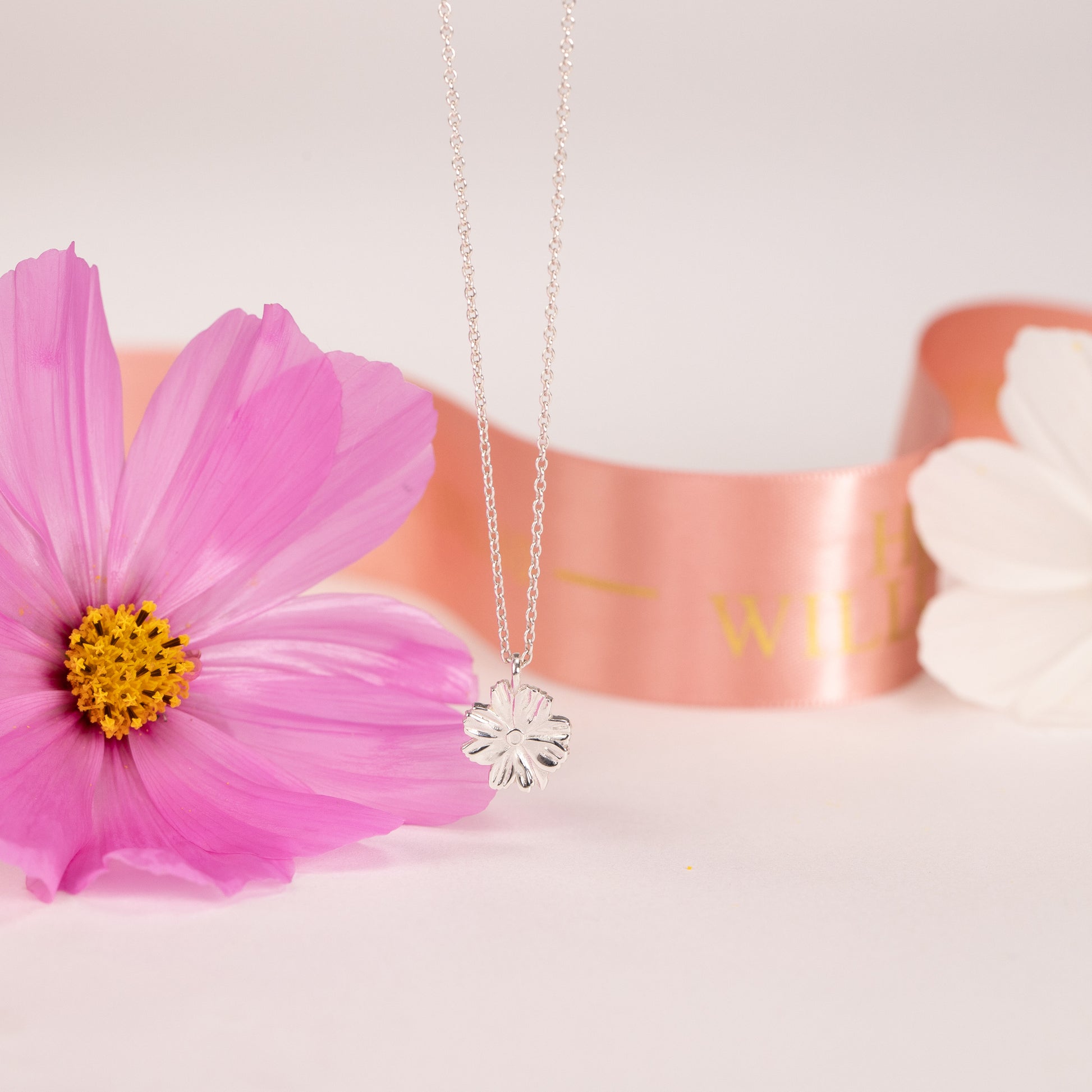 October Birth Flower Necklace - Cosmos - Silver