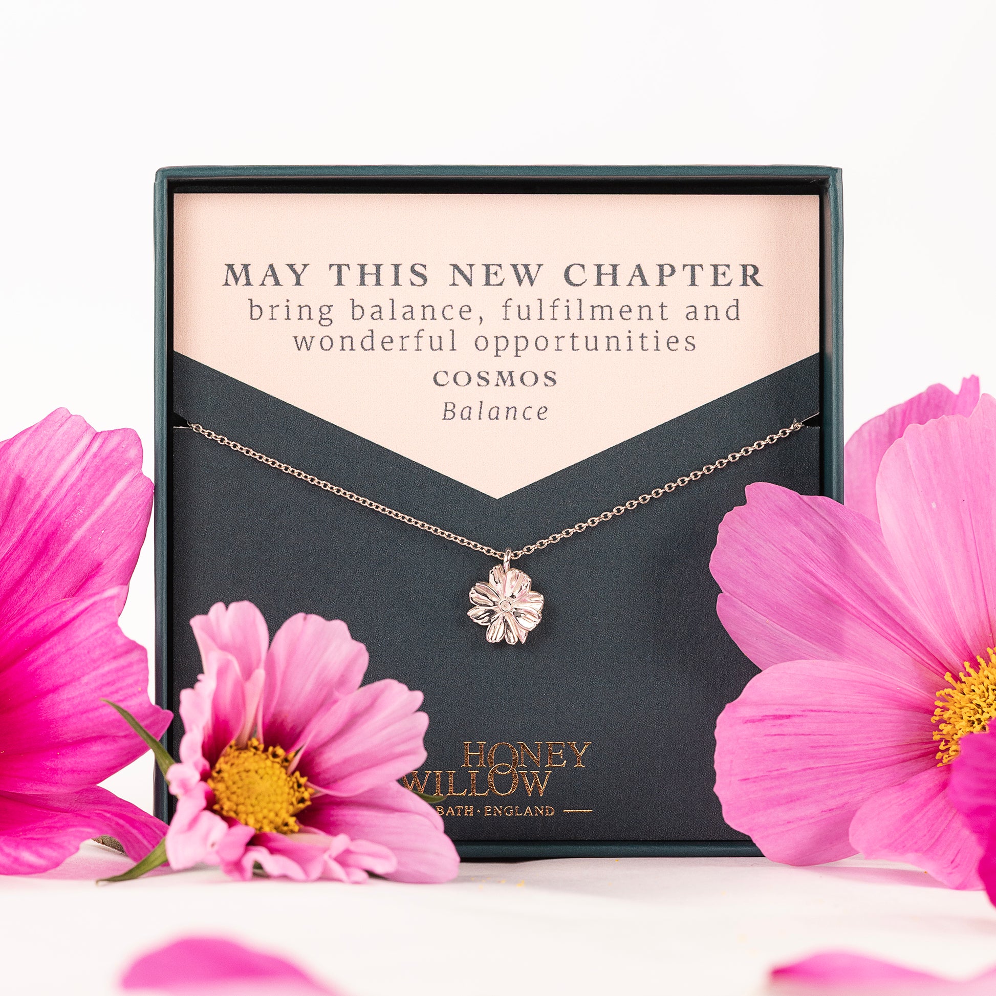 New Chapter Gift - Cosmos Flower Necklace - Balance - Silver