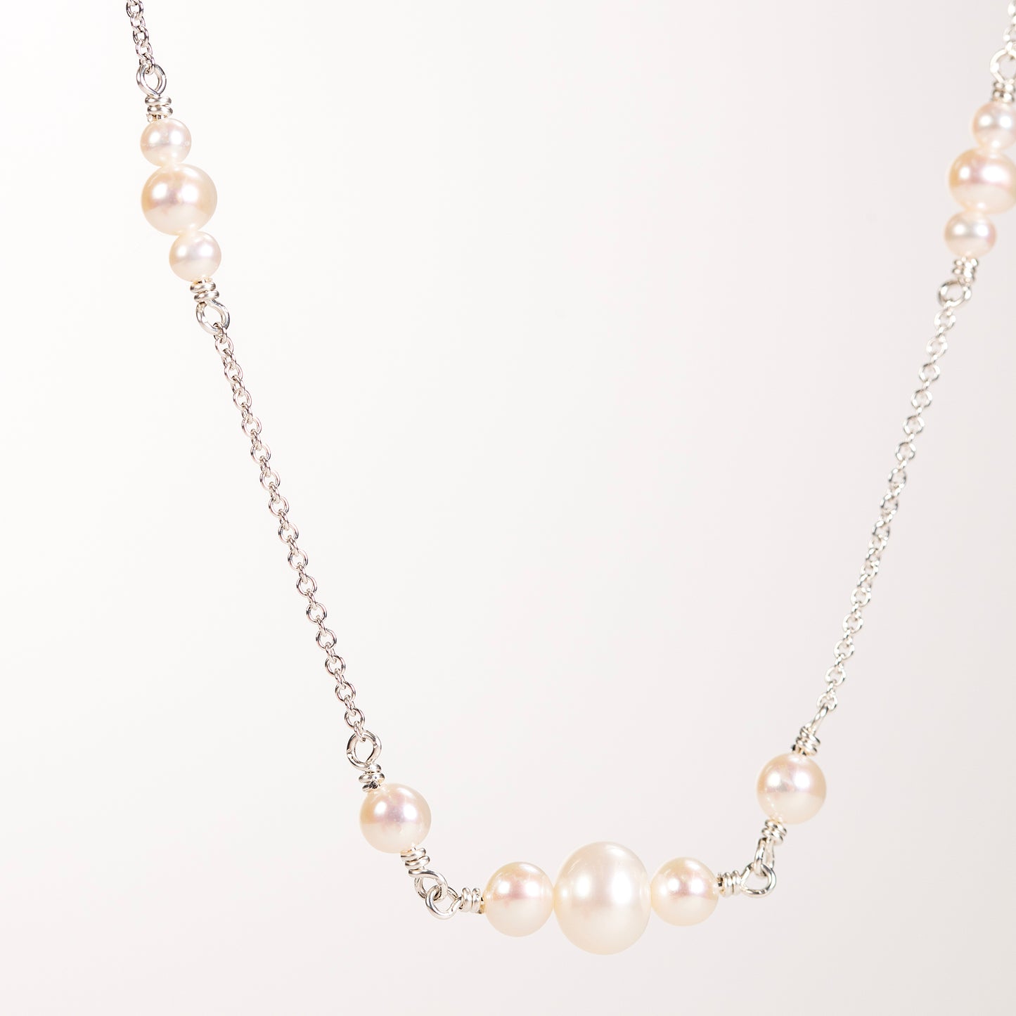 Delicate Pearl Double Back Drop Necklace - Silver & Gold - Cybele