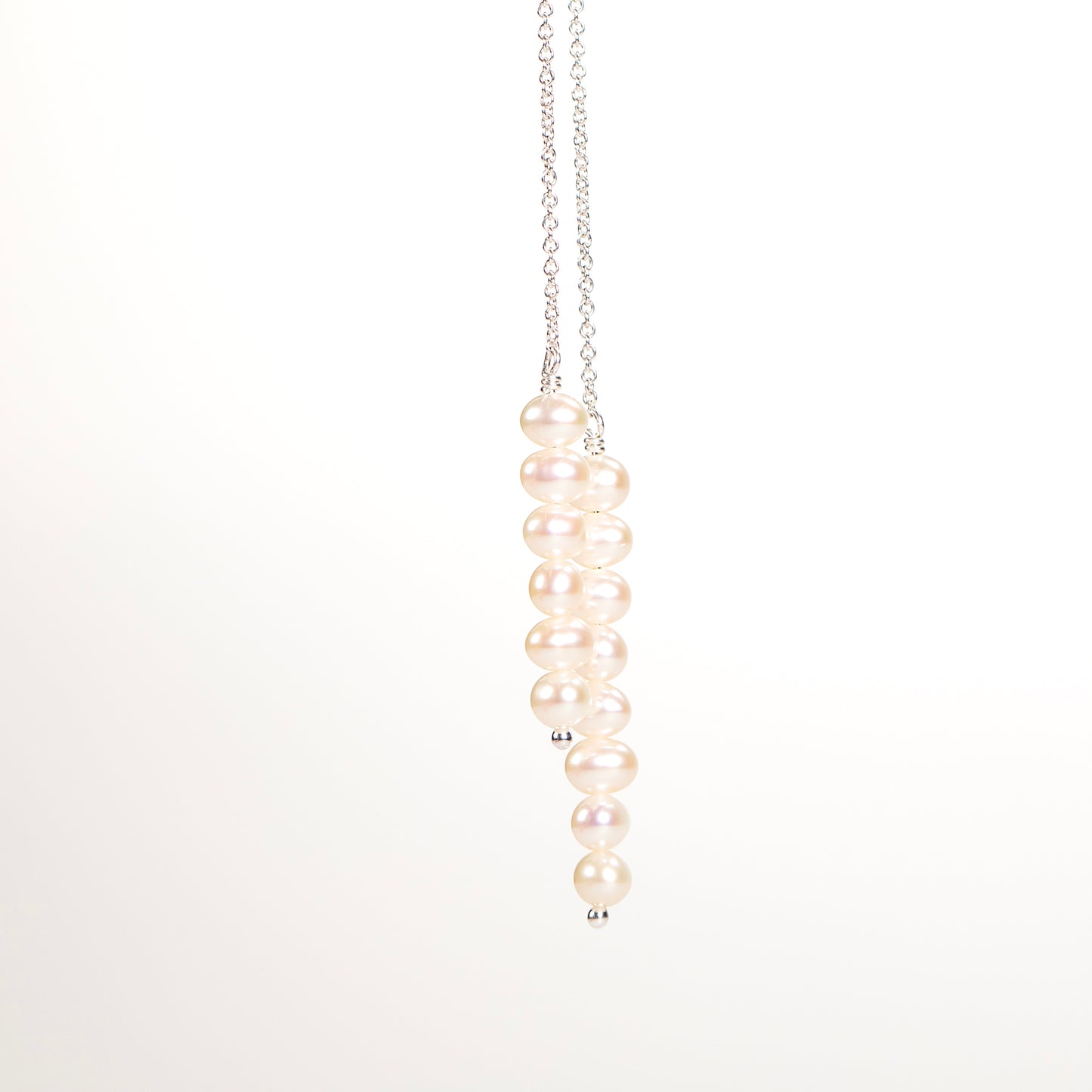 Delicate Pearl Double Back Drop Necklace - Silver & Gold - Cybele