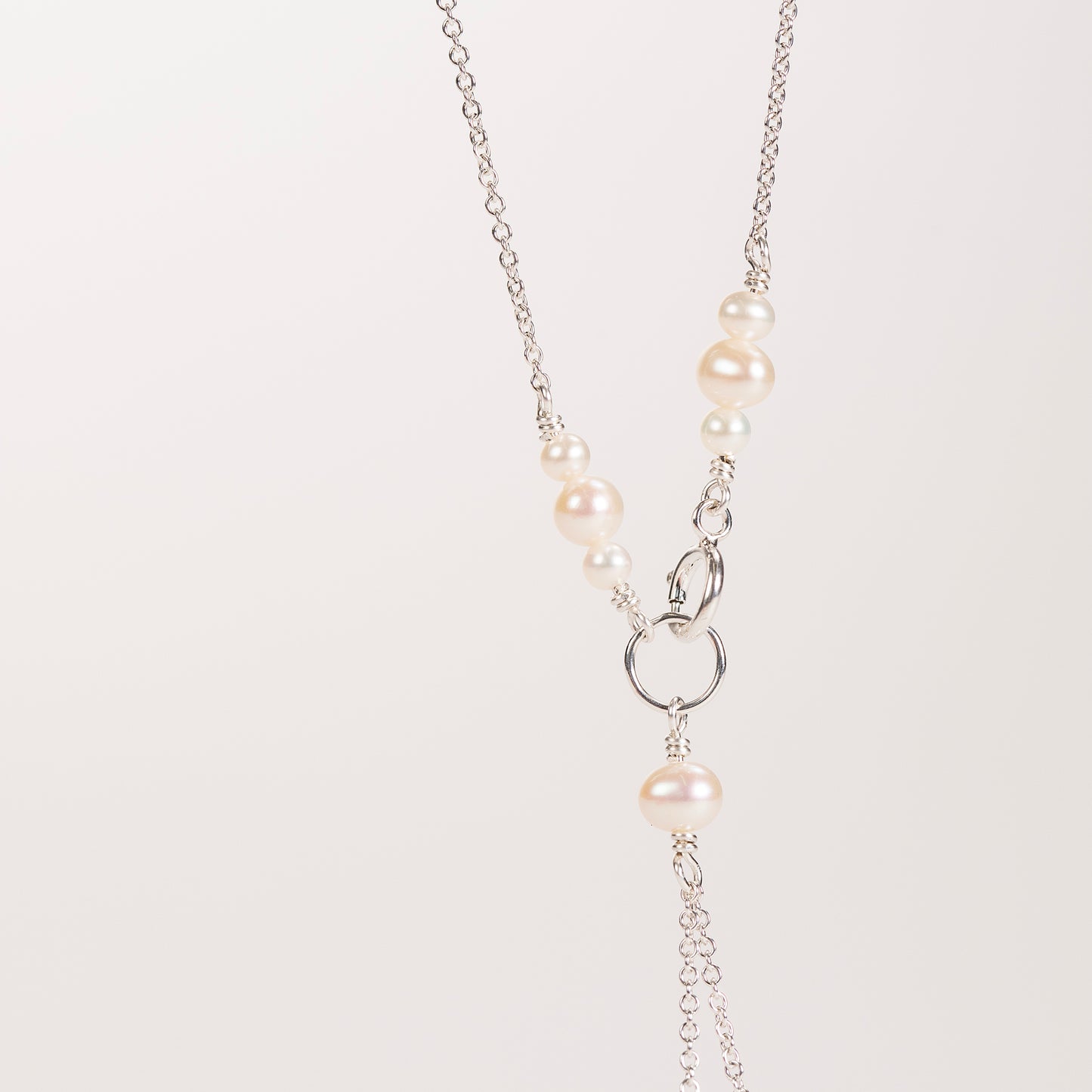 Delicate Pearl Double Back Drop Necklace - Silver & Gold - Cybele