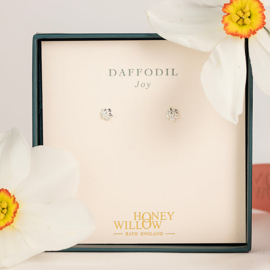Daffodil Flower Stud Earrings - Joy - Silver