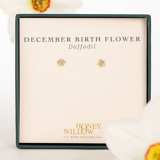December Birth Flower Stud Earrings - Daffodil - 9kt Gold