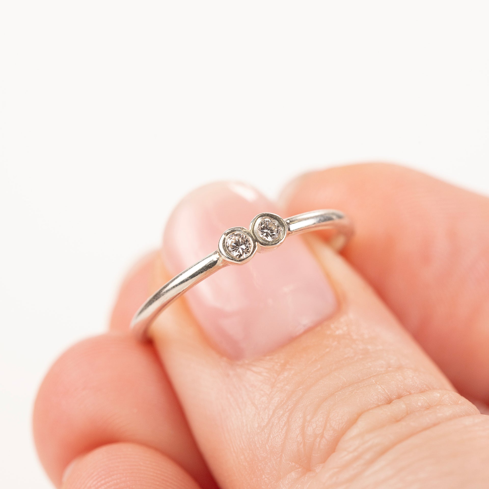 Dainty Double Diamond Ring Lab Grown Diamonds Silver 2mm