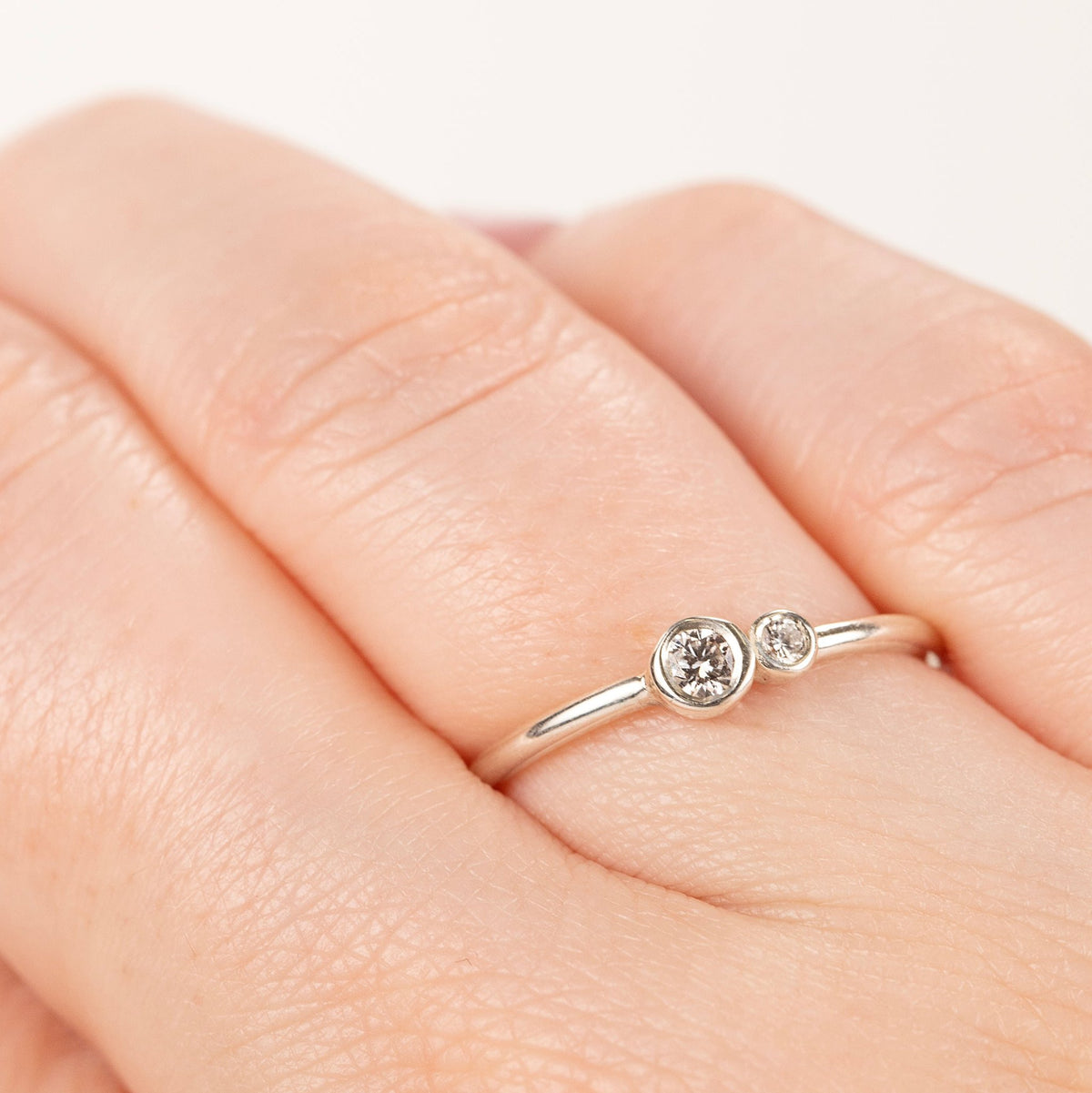Dubble Dia Rings Asymmetrical Double Diamond Ring - Lab Grown Diamonds & Silver - 2mm ...
