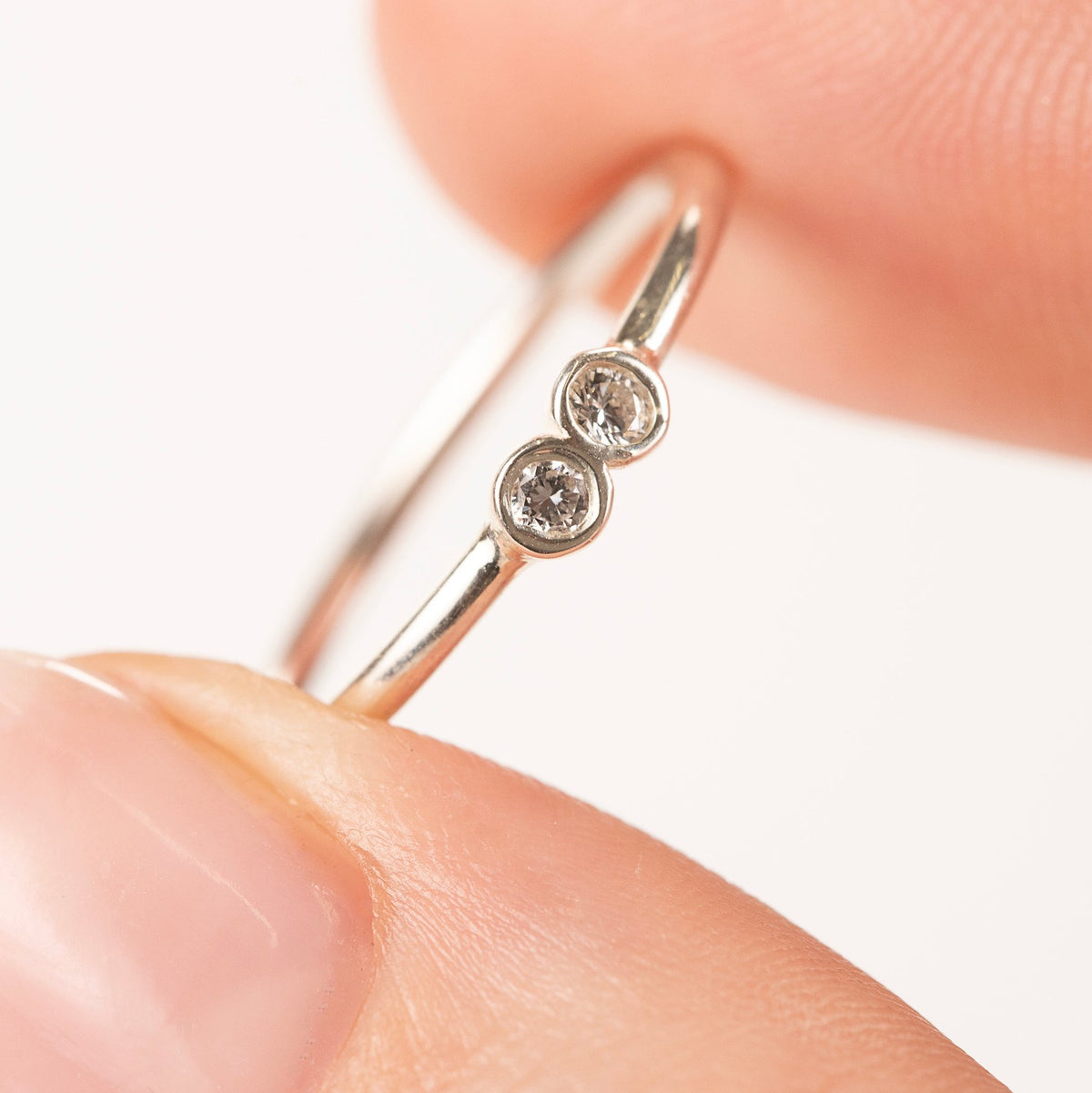 Dubble Dia Rings Dainty Double Diamond Ring - Lab Grown Diamonds & Silver - 2mm – Honey ...