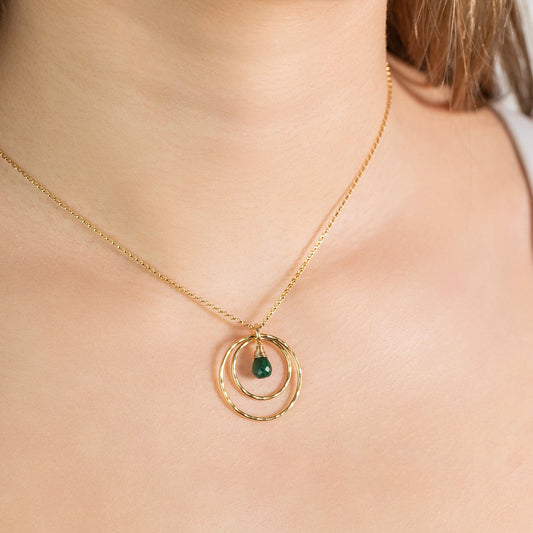 May birthstone double halo necklace