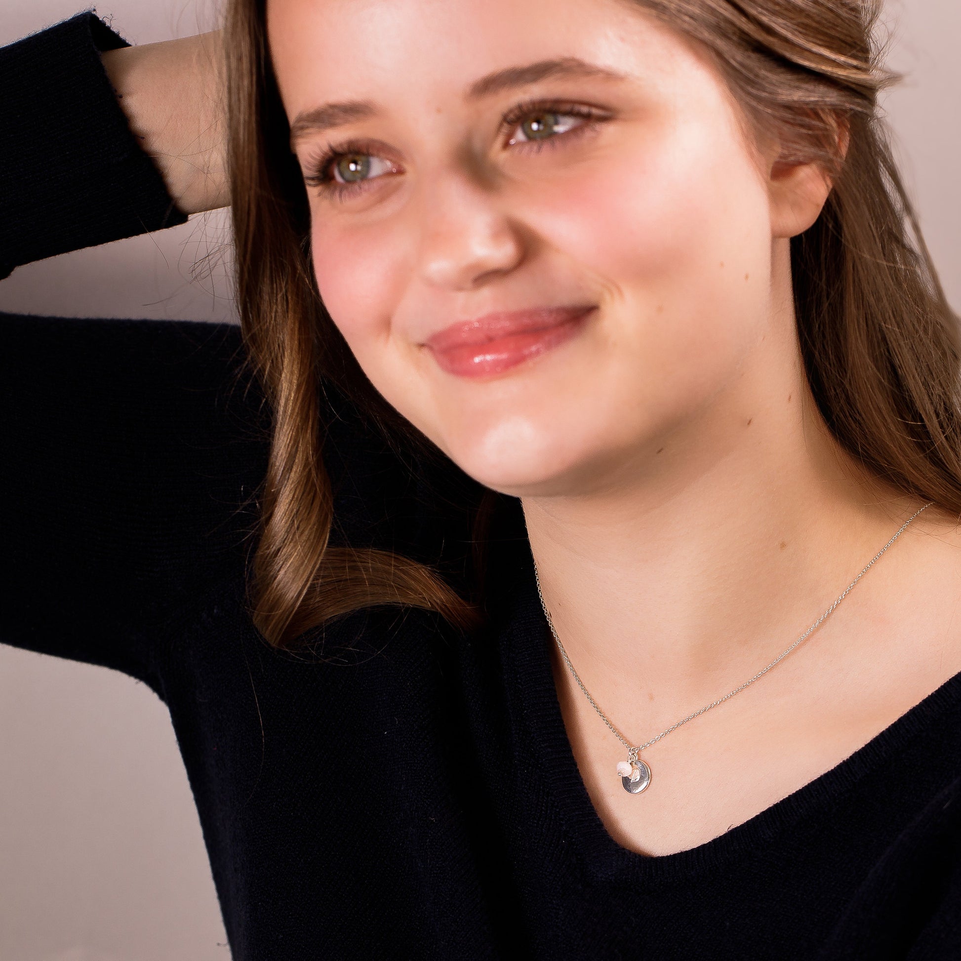 engraved pink opal necklace